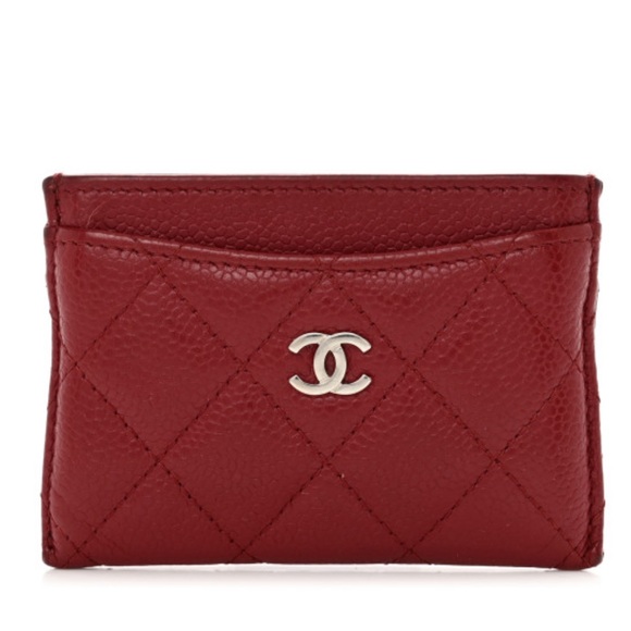 CHANEL Handbags - 🌿authentic Chanel card holder in burgundy with silver CC. Affordable luxury!
